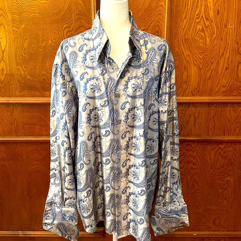 Men’s Manzini Blue/Silver Multicolored Dress Shirt